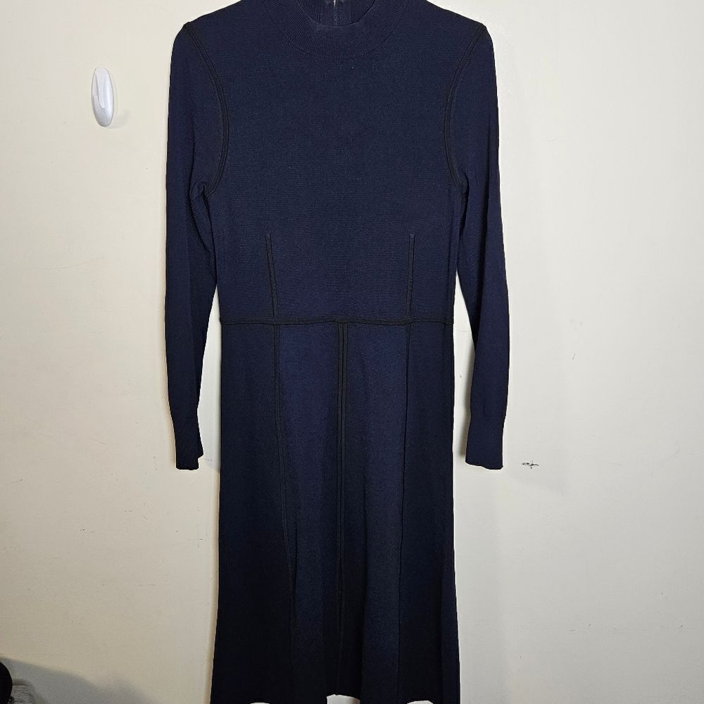 Veronica Beard Beau Paneled Long-Sleeve Midi Dress Large Blue